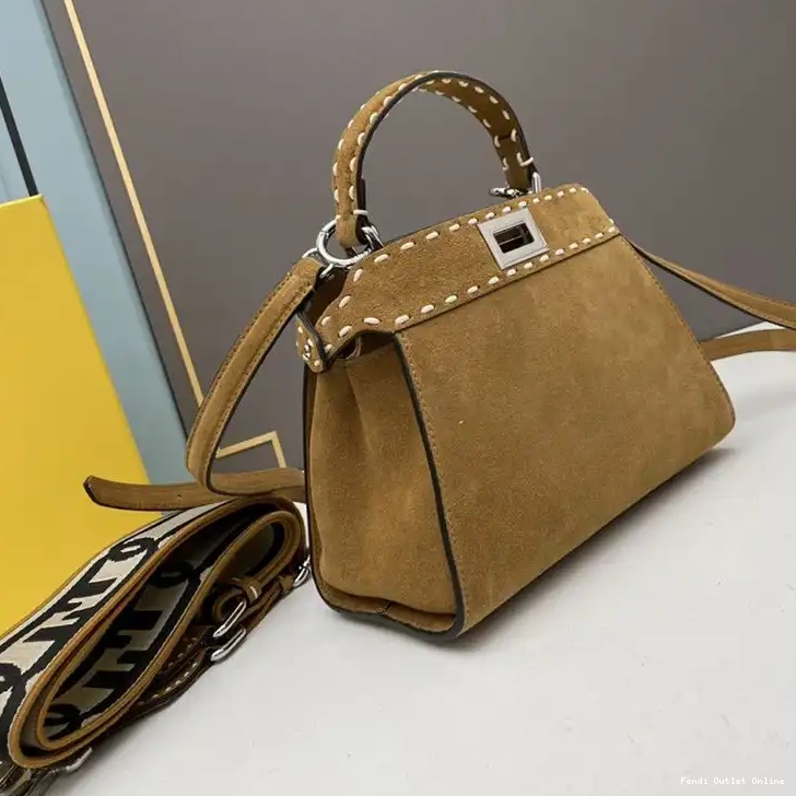 Affordable Brown Suede Fendi In Peekaboo Bag Iconic Stitching Mini 0614